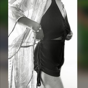 Black Two Piece Draw String Knit Shorts Set Medium